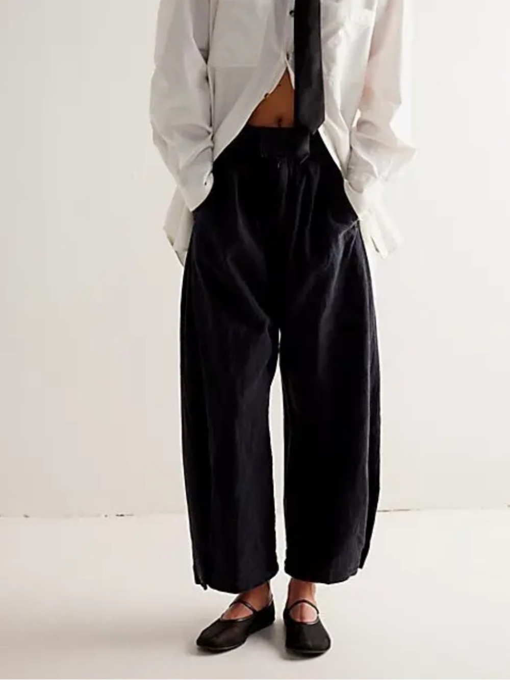 Free People Black Wide-Leg Linen Trousers